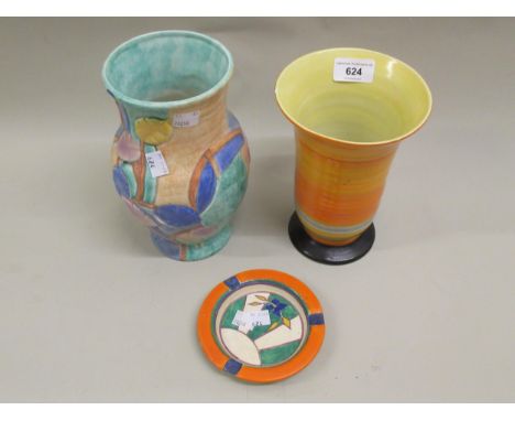 Fantasque by Clarice Cliff, ashtray, together with a Shelley flared rim vase and a Beswick floral decorated vaseDamages as sh