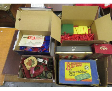 Box containing various children's toys including Meccano and three Bayko boxed building setsMiscellaneous toys - incomplete 