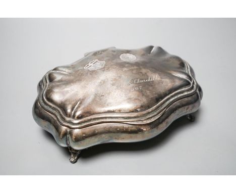 A 20th century Italian 800 standard white metal trinket box, once belonging to Clementine Churchill, 22cm.