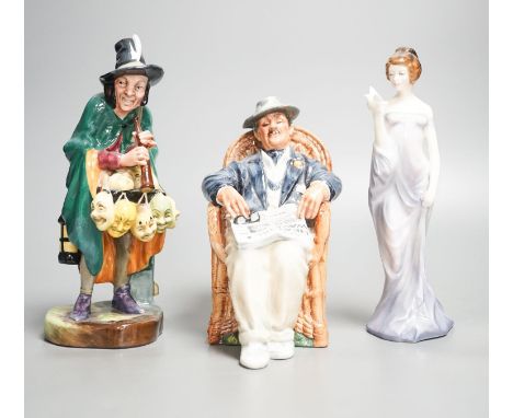 Three Royal Doulton figures, Harmony, Taking Things Easy, The Mask Seller