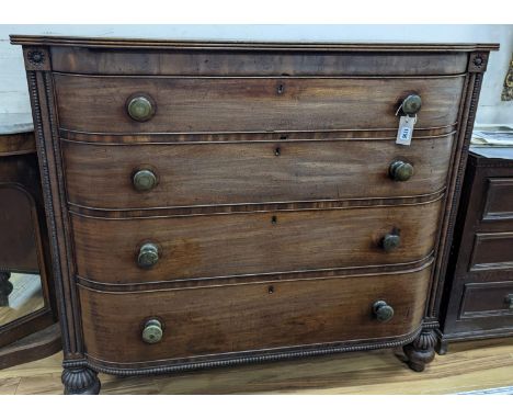 A William IV Scottish mahogany bow front chest of drawers, width 121cm, depth 57cm, height 109cm