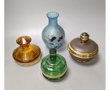 A collection of Art Deco and later glass ware, scent bottles and atomisers, Tallest 20cms high