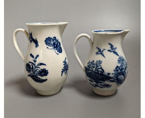 A Caughley sparrowbeak jug printed with the Three Flowers pattern and another printed with the Fence pattern, S marks