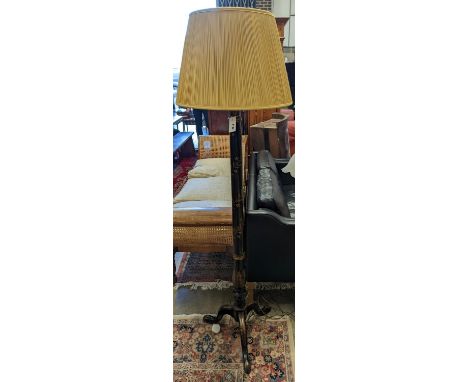 A Chinoiserie lacquer tripod standard lamp, height including shade 174cm