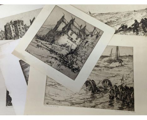 Nelson Dawson (1859-1941), seven assorted etchings,1. 'Fishermena's Haven', reserve proof, signed, 22.5 x 22.5cm.2. 'A North 