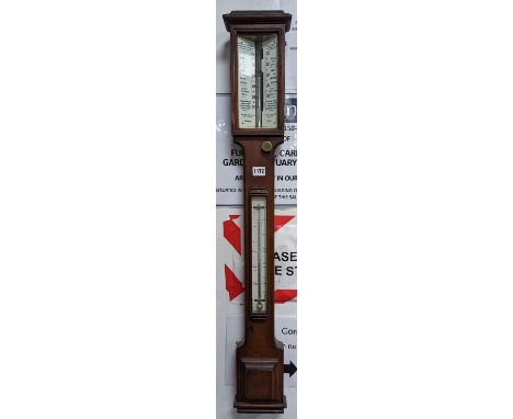 A Victorian Negretti &amp; Zambra oak cased stick barometer and thermometer, height 103cm