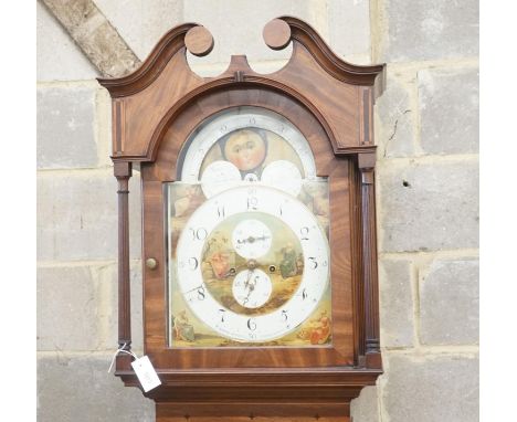 A George III mahogany cased 8 day longcase clock, with painted moonphase dial, height 232cm