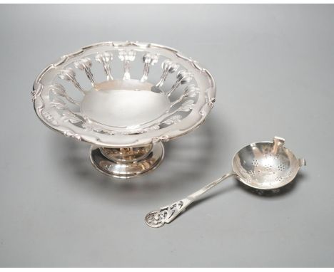 A Edwardian Art Nouveau pierced silver comport, William Hutton &amp; Sons, London, 1903, 15.7cm diameter and a silver sifter 