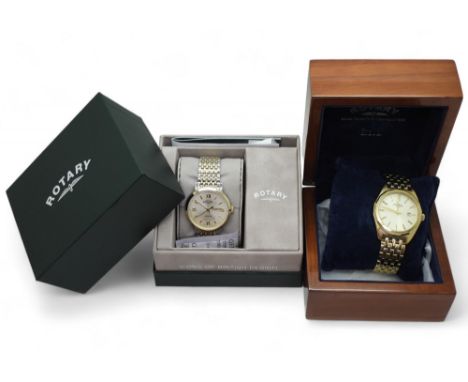 A Rotary Windsor watch, in stainless steel with gold plated elements, together with a gold plated gents Rotary watch with fac