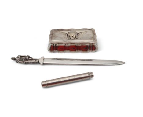 An Elizabeth II silver letter opener, Sheffield 1989, a silver propelling pencil by Samson Mordan &amp; Co, London 1898, and 