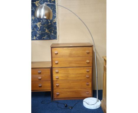 A contemporary Kema Kuer XXL marble based arc lamp with brushed steel shade, 178cm high Condition Report:Available upon reque