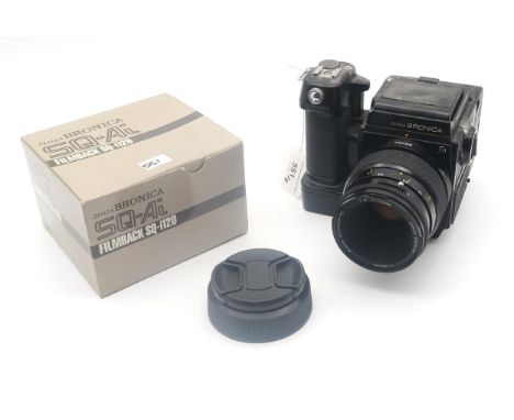 A Zenza Bronica SQ-Am camera body fitted with a Macro Zenzanon-PS 1:4 f=110mm lens; and boxed SQ-Ai Filmback SQ-i120 (2) Cond