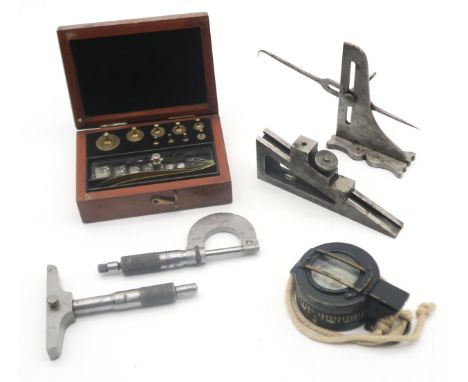 A WW2 1944-dated compass by TG &amp; Co., London, no. 294218; together with a small collection of engineering tools, to inclu