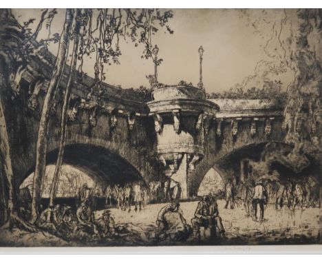 SIR FRANK BRANGWYN RA RSW RBA (BRITISH 1867-1956) &nbsp;PONT NEUF, PARIS &nbsp;Etching, signed lower right, 57 x 65cm&nbsp; C