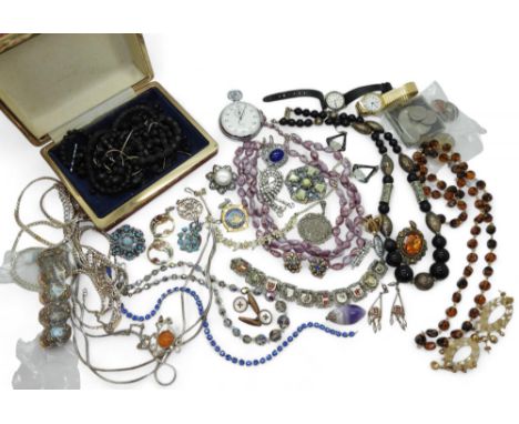 A collection of vintage costume jewellery to include a Smiths stopwatch, inscribed to the reverse W8 Radio Dept., a ladies Se