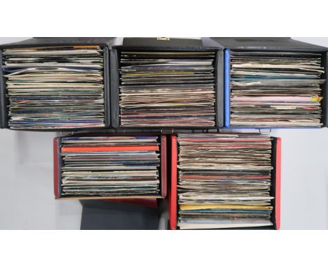 VINYL RECORDS 5 mixed boxes of mostly rock, pop and R&amp;B 7" vinyl LP records, to include such artists as Madness, Bob Marl