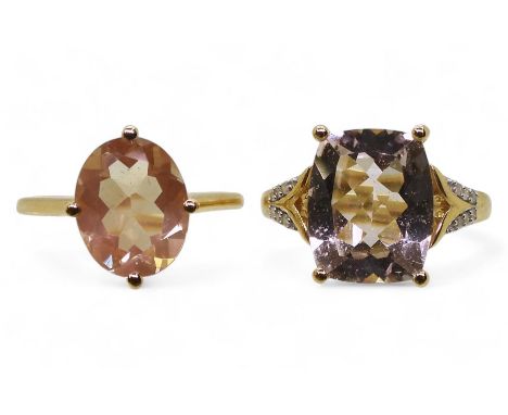 A 9ct gold morganite and diamond ring, size K, together with a 9ct gold sunstone ring, size J1/2, weight together 4.7gms,&nbs