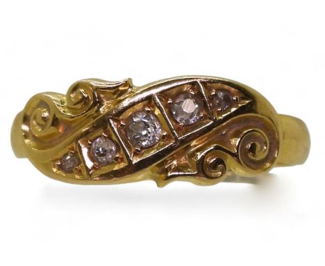 An 18ct gold vintage five stone diamond ring, hallmarked Birmingham 1911, size N, weight 2.8gms Condition Report:Available up