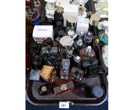 A collection of men's aftershave, some testers including Givenchy, Paco Rabanne, Jimmy Choo, Diesel, Moschino etc Condition R