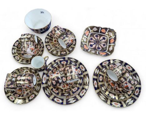 Derby 2614 imari coffee wares comprising cups, saucers, plates, two cake plates and slop bowl, together with a Royal Crown De
