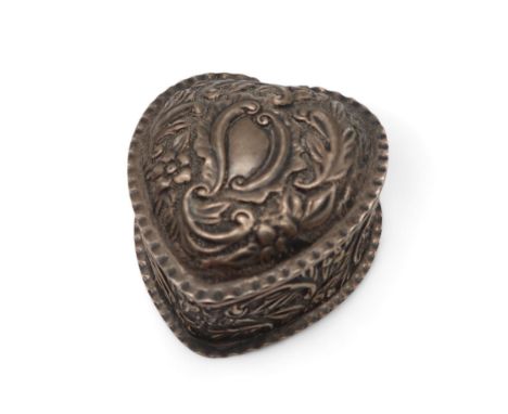 A Victorian heart-shaped silver trinket box, by Matthew John Jessop, London 1894, 55gms Condition Report:Available upon reque