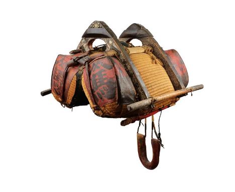 dating: 19th Century provenance: Japan, Wooden structure, central part in rattan, front and back cushions covered with painte