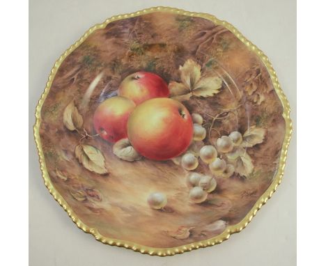A Royal Worcester plate, decorated with fruit to a mossy background by P Love, dated 1954, diameter 11insCondition Report:  G