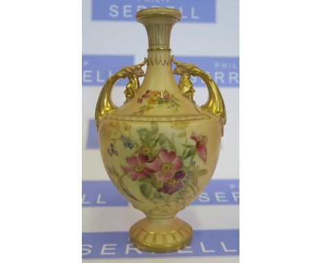 A Royal Worcester blush ivory vase, decorated with flowers, shape number 1683, dated 1910, height 7.5ins