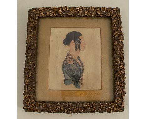 A 19th century watercolour portrait, of a woman in profile, 4ins x 3.5ins