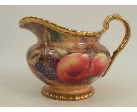 A Royal Worcester milk jug, decorated with fruit to a mossy background by P Love, dated 1954, height 4insCondition Report:  G