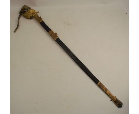 A Royal Navy 1827 pattern officers sword, retailed by J.J. Rayner &amp; Sons Liverpool, with lions head pommel, shagreen grip
