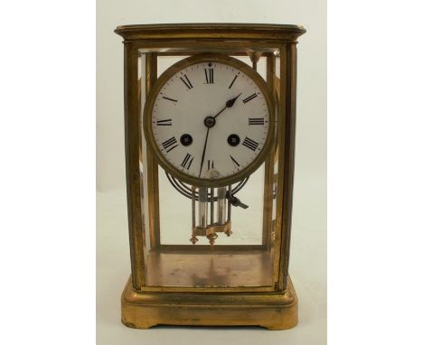 A 19th century four glass mantel clock, with white enamel dial, af, and mercury filled pendulum, height 10ins