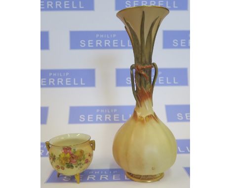 A Royal Worcester blush ivory cauldron vase, decorated with flowers, height 2.75ins, together with a Grainger and Co Worceste