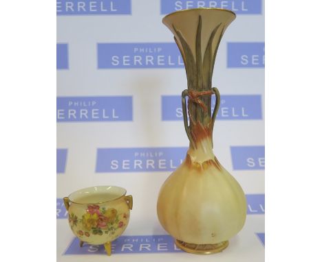 A Royal Worcester blush ivory cauldron vase, decorated with flowers, height 2.75ins, together with a Grainger and Co Worceste