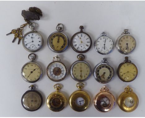 Fifteen vintage and later open face pocket watches: to include Omega, Ingersoll, Smiths and Corronade 