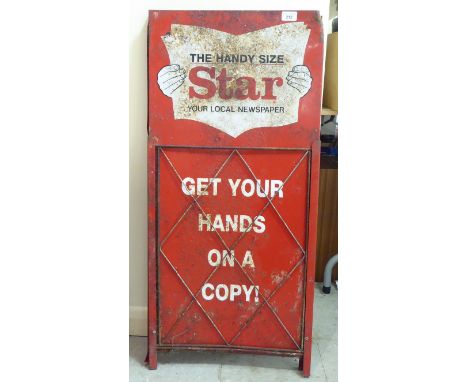 A vintage enamelled steel A-board pavement sign, advertising 'The Star'&nbsp; 39"h&nbsp; 19"w 