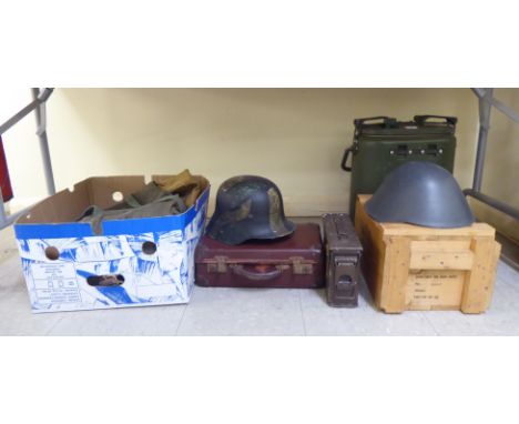 Military related equipment: to include an insulated carrier; and a wooden ammunition crate&nbsp; (Please Note: this lot is su