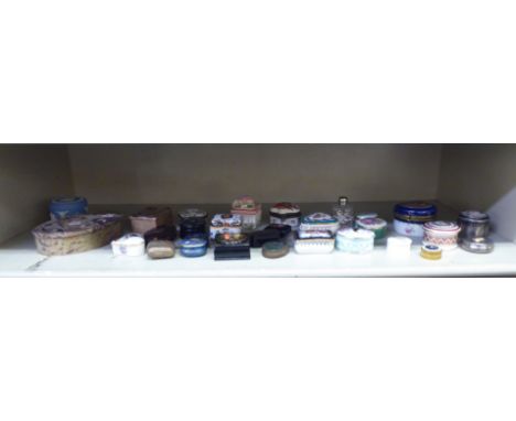 Porcelain, enamel and metal pill boxes: to include examples by Limoges&nbsp; various forms and designs&nbsp; 