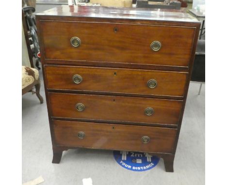 A late 19thC crossbanded mahogany secretaire chest with four graduated drawers, raised on bracket feet&nbsp; 39.5"h&nbsp; 32"