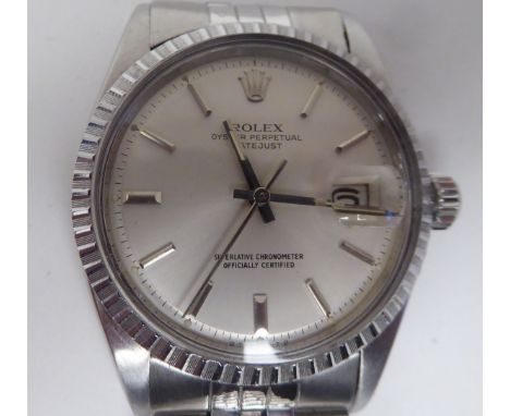 A Rolex Oyster Perpetual Datejust&nbsp;stainless steel cased bracelet chronometer, faced by a silvered baton dial, incorporat