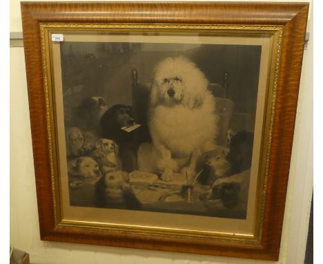 After E Landseer - 'Laying down the law'&nbsp; monochrome engraving&nbsp; print&nbsp; 23" x 25"&nbsp; framed 