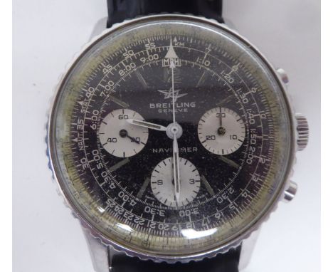 A 1960s Breitling 806 Navitimer&nbsp;stainless steel cased, manual wind chronograph, the black dial with a rotating bezel and