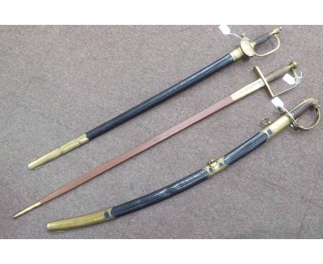 A 19thC Continental style sabre with wire bound handgrip and lion's head pommel, the curved blade 31"L in a fabric covered an