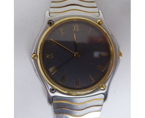 An Ebel 1911 Classic bi-coloured&nbsp;stainless steel cased bracelet wristwatch, faced by a gilded Roman dial, incorporating 