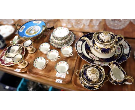 Three trays of china to include: Royal Doulton floral tea ware, 19th century probably Coalport teapot, sucrier and cream jug 