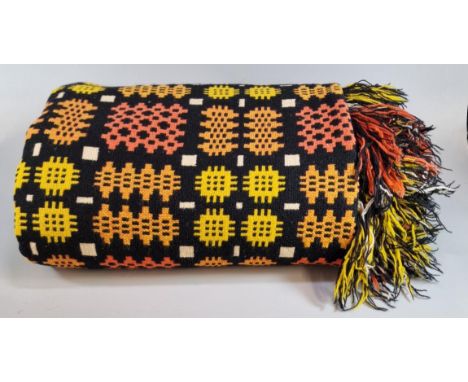 Vintage Welsh black, orange and yellow geometric carthen. (B.P. 21% + VAT)Dimensions  -  226 - 150 cm approx -  condition - N
