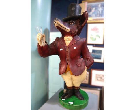 Resin/composition figure of a satirical Fox in hunting costume with toasting glass. 87cm high approx. (B.P. 21% + VAT)