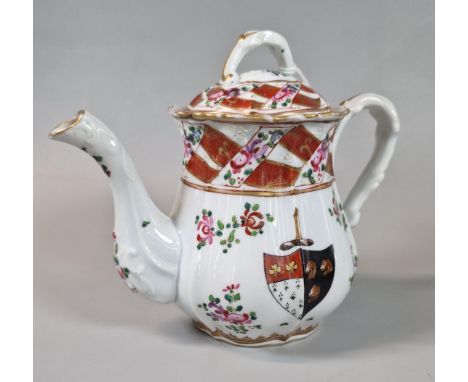 Late 19th century French Samson porcelain teapot with armorial, flowers and foliage. (B.P. 21% + VAT)&nbsp;&nbsp;NO INHOUSE S