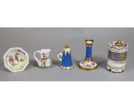 Collection of 19th century Spode to include: pierced cylinder burner with cover decorated with blue banding and gilt foliage,