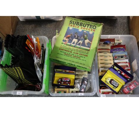 Two boxes of promotional diecast model vehicles in original boxes, together with Subbuteo Table Soccer Continental Club Editi